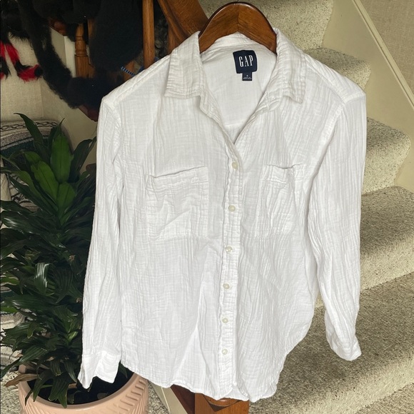 GAP Gauzy Crinkle Cotton White Button Down Shirt - Picture 1 of 16